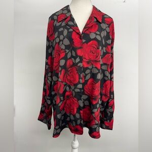 Liz Baker Red Floral Blouse with Black Base